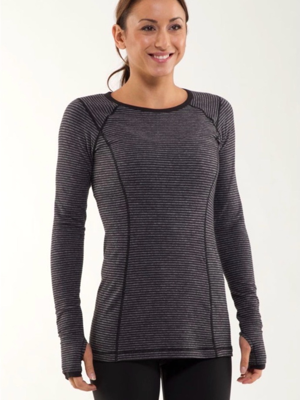Lululemon Run: Turn Around Reversible Long Sleeve - Striped Black / Gray Size S